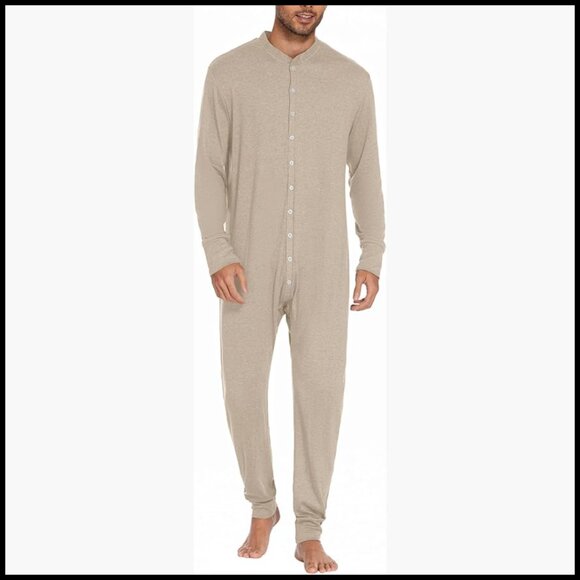 Men's Thermal Union Suit One Piece Pajama Full Button Long Sleeve